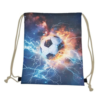 Mumeson Backpack Dayback Printed Daypack Drawstring Bag Travel Bag Large Capacity Shopping Bag for Men, Thunder Soccer Print - color: Thunder Soccer Print