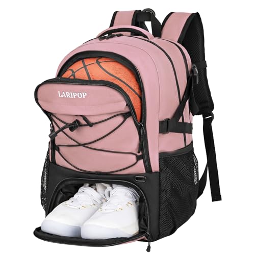LARIPOP Basketball Backpack Large Basketball Bag with Ball Holder & Shoe Compartment for Youth Adults Men Women