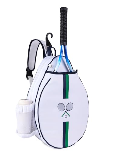 Rejolly Tennis Racket Sling Bag for Women Men Quilted Water Resistant Racquet Cover One Shoulder Crossbody Bag for 2 Tennis Rackets, Pickleball Paddles, Badminton Racquet - color: Blue Green