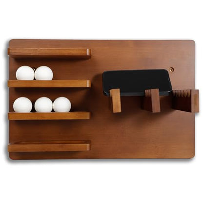 Premium Bamboo Ping Pong Paddle Holder (Rack Only) - Wall Mounted 6-Paddle & 16-Ball Display Stand - Table Tennis Organizer for Home & Office - Paddles and Balls NOT Included