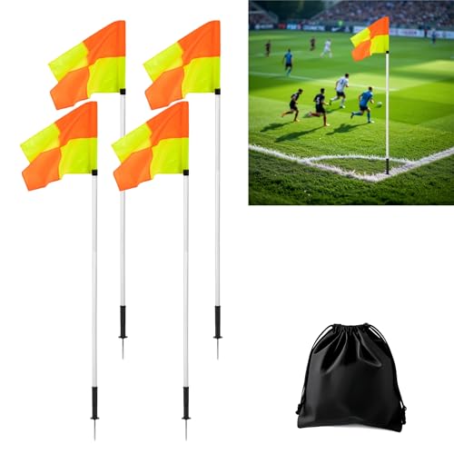 Soccer Corner Flags Set of 4 for Soccer Field, 5FT Agility Training Poles with Corner Flags, Speed and Agility Training Equipment for Sports Practice with Ground Spring Nails and Storage Bags(White) - color: White
