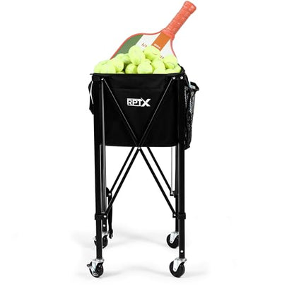 Tennis Ball Cart | Pickleball Ball Hopper | 150 Ball Capacity | Multiple Storage Pockets | Carrying Bag | Sturdy Pickleball Cart with Wheels | Ball Caddy for Practice & Training