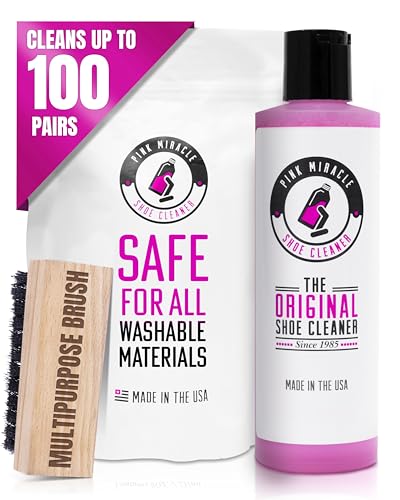 Pink Miracle Shoe Cleaner Kit with Bottle and Brush For Fabric Cleaner For Leather, Whites, Suede and Nubuck Sneakers - size: 4 Oz