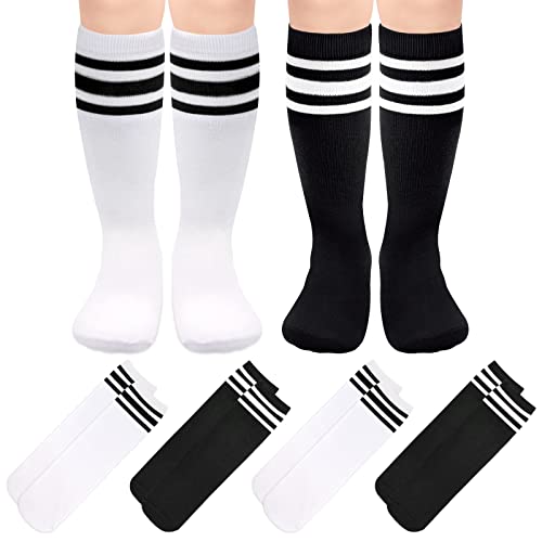 Sarfel 4 Pairs Youth Kids Toddler Soccer Socks Girls Boys Baseball Socks Kids Football Softball Accessories Team Sports - color: Black/White, Black/White, White/Black, White/Black, size: 9-12 Years