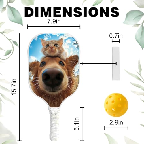 Cat Pickleball Paddles, Lightweight Pickleball Rackets with Pickleball, Pickleball Paddles Set for Men Women, Pickleball Gifts for Beginners, White