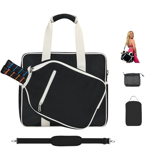 LAKE OF FIRE Pickleball Tote Bag for Women Men with Adjustable Shoulder Strap Fence Hook Crossbody Handbag Shoulder Bag Pickleball Gift Stylish Sport Tote - color: Black, style: 2pcs Set