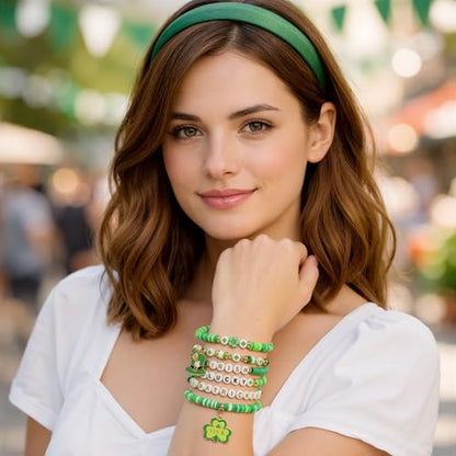 OHOME St Patricks Day Accessories - 6 Pack Shamrock Bracelets | St Patricks Day Shirt Outfit for Women Men - Funny Shamrock Decorations Decor Party Supplies for Adults - style: St patricks Day