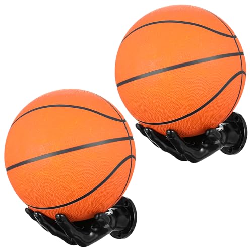 2 Pcs Basketball Holder Wall Mount Hand-Sculpted Ball Storage Rack for Basketballs, Soccer, Football Space Saving Sports Decor for Man Cave, Room, Garage Gift for Men, Boys, Basketball Fans