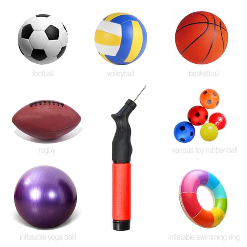 Portable Ball Pump with 5 Needles - Push-Pull Inflation System Ball Air Pump - Designed for Inflating Balls - Basketball, Volleyball, Soccer and Rugby Balls.