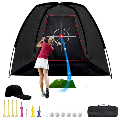 Golf Net - 8x6x5 FT Practice Hitting Net with Foldable Tri-Turf Mat & Target for Indoor Outdoor Chipping Swing Training & Backyard Driving - Gift for Men Golfers