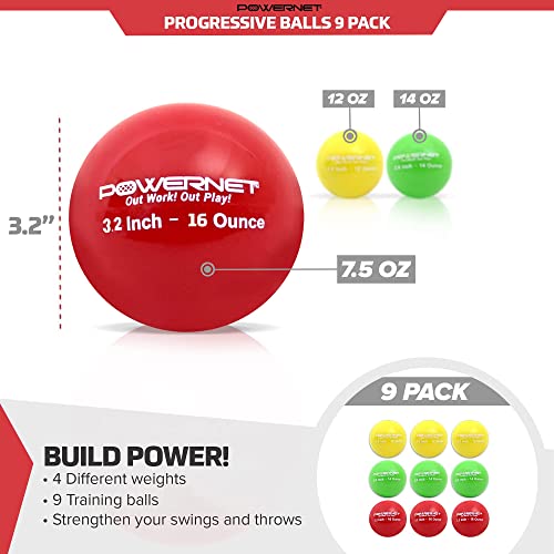 PowerNet Sweet Spot Training Bat + 3.2"" Progressive Softball Training Balls for Hitting & Pitching, 9 Pack Weighted Balls & Weighted Bat, Improve Hand-Eye Coordination & Power - size: 31" (28 oz) Bat + 3.2" Balls LITE 9 Pk