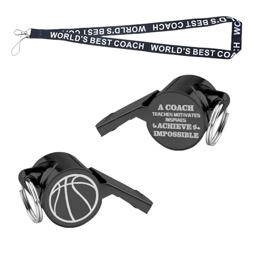 Sisadodo Best Coach Whistle with Lanyard Basketball Football Referee Coach Teacher Appreciation Gifts Lifeguard Whistle - color: black-basketball