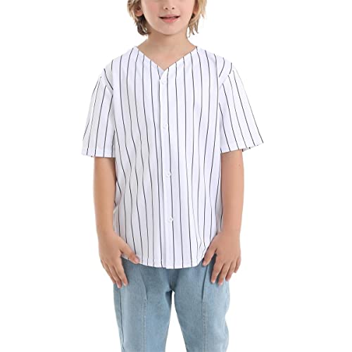 Mowbeat Boys Baseball Jersey Stripe Kids Girls Hip Hop T Shirts Short Sleeve Button Down Sport Jersey Shirt - color: Stripe a, size: 2T