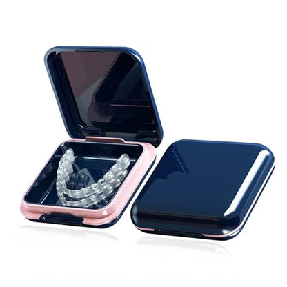 Retainer Case,Cute Mouthguard Case with Mirror,Slim Night Mouth Guard Case with Lid Hinge,Aligner Case,Inner Size 2.56, 2.36, 0.79inch, Blue - color: Blue