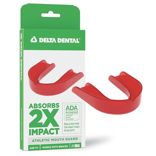 Delta Dental Sports Mouth Guard - ADA Accepted - 2X The Impact Absorption - Works with Braces - Youth Red - color: Red, size: Youth