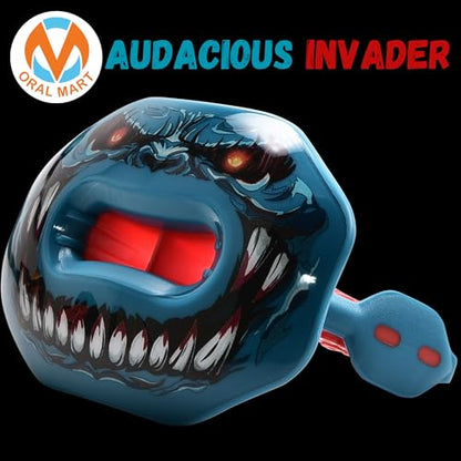 Oral Mart Flag Football Mouth Guard with 3D LipFit Design for Kids - Youth Football Mouthguard (No Boil) Cool Instant Fit Lip Guard Mouthpiece for Braces (Detachable Helmet Strap Included) - color: Audacious Invader