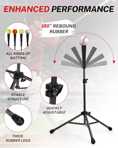 Gonex Baseball Tee Softball Tee Practice Hitting Batting Tripod Stand Rubber Tee Collapsible Portable with Carrying Bag - color: Black