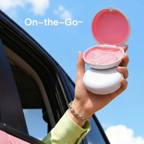 2 Pack Retainer Case, Compatible with Invisalign, Slim Aligner Case with Removal Tool, Aligner Seaters & Brush, Pocket Size Secure Magnetic Closure for Travel - White&Pink - color: 2 Pack - White&Pink