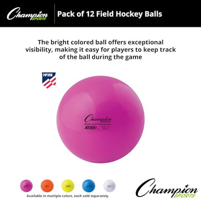 Champion Sports Field Hockey Balls – NFHS Approved, High-Visibility Regulation Balls, 12-Pack - color: Pink (Pack of 12)