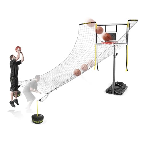 Large Basketball Return Attachment for Hoop, Ball Shot Trainer with 16x16ft Net, Automatic Ball Rebounder 90° Rotatable, Rebound Netting for Yard Home & Residential Use