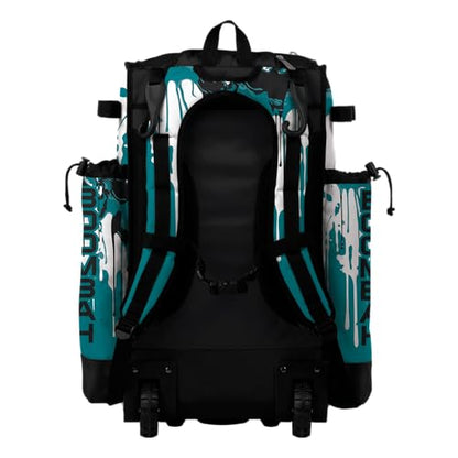 Boombah Superpack Hybrid Rolling Bat Bag - Wheeled & Backpack Version - Graffiti Drip - Multiple Color Options - color: Black/Teal/White