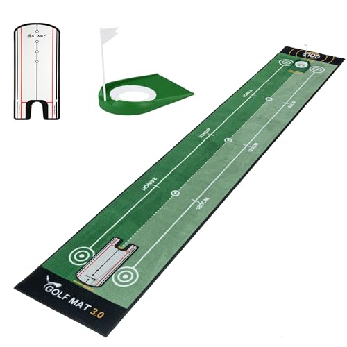 GLANC Golf Putting Practice Mat Set with Alignment Mirror & Cup, 20 in X 10 ft Training Aid Mat, Anti-Slip Backing Golf Putting Green for Indoor and Outdoor Use - color: Two-Speed Putting Mat