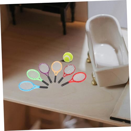 SUPVOX 6 Pcs Miniature Tennis Set, 1:12 Scale Dollhouse Sports Accessories with Rackets & Balls, Realistic Toy for Dolls, Room Decor, and Photography Props