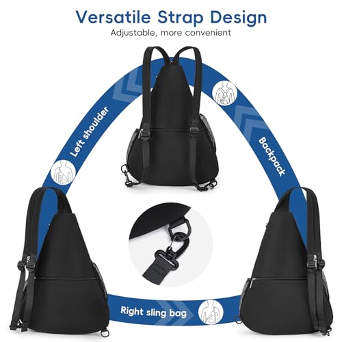 KAVIGOR 2025 Pickleball Sling Bag, Convertible Ultra-Light Backpack with Skin-Soft Fabric & Wet/Dry Pocket, Fits 4 Paddles + Gear - color: Classic Black