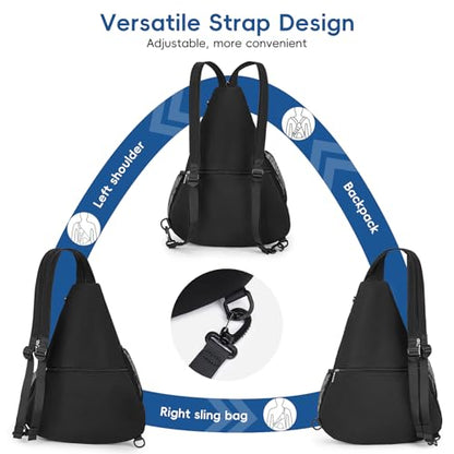 KAVIGOR 2025 Pickleball Sling Bag, Convertible Ultra-Light Backpack with Skin-Soft Fabric & Wet/Dry Pocket, Fits 4 Paddles + Gear - color: Classic Black