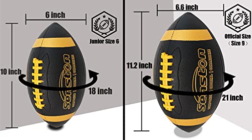 Senston Football Size 9/6 - Premium Composite Leather High School/Kids/Youth Football with Pump Size Foot Ball with Pump - color: Black, size: Official Size 9