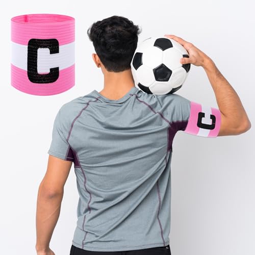 Xindojuz Captain Armbands for Soccer, Unisex Soccer Captain'C' Armband Youth & Adults, Adjustable Basketball Football Player Arm Bands Elastic Captain Arm Band Team Sports Accessories (Pink White)