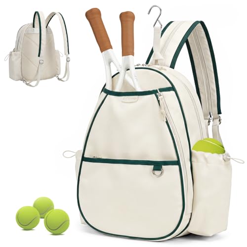Tennis Bag for Women & Men Sling Crossbody Backpack 2-Racket Waterproof Pocket & Fence Hook Racket Bags Suitable for Pickleball Tennis Badminton - color: Beige