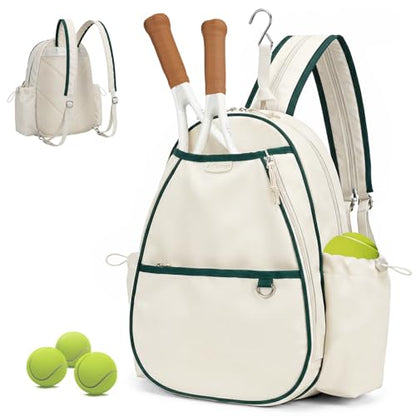 Tennis Bag for Women & Men Sling Crossbody Backpack 2-Racket Waterproof Pocket & Fence Hook Racket Bags Suitable for Pickleball Tennis Badminton - color: Beige