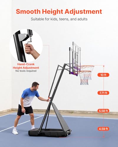 VEVOR Basketball Hoop, Basketball Hoop 44 48 50 54 Inchs PC Backboard, 4.4-10FT Height Adjustable, Basketball Portable Hoop& Goal, Indoor/Outdoor Classic Basketball Court, Teen Adult School Park