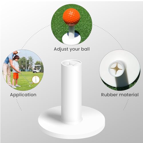 FINGER TEN Golf Rubber Tee Driving Range Value 5 Pack for Indoor Outdoor Practice Mat, Tee Adaptor Size 1.5’’ 2.0’’White Black Tee Holder Set for Hitting Mats - style: Raw White 5 Pack All 2.0''