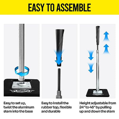 PLAYAPUT Baseball Batting Tee - Portablel Hitting Tee for Baseball/Softball with Handrolled Flexible Rubber Top, Premium Baseball Tee,Height Adjustable 24-46 inches for Kids or Adults| Easy Carrying