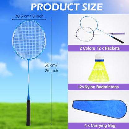 Woanger 8 Pack Badminton Rackets Set Including Badminton Racquets, Nylon Shuttlecocks and Carry Bag for Outdoor Backyard Games Beginners - color: Blue & Purple