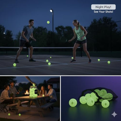 Glow in The Dark Outdoor Pickleballs - Light Up Pickleball Balls for Nighttime Pickleball - Charge in Indoor Light + Sunlight