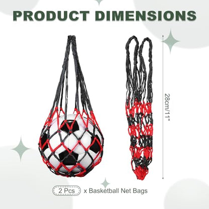 uxcell Basketball Net Bags, Nylon Soccer Ball Holder Portable Multifunctional Single Ball Mesh Net Bag for Storage Basketball Soccer Rugby Balls - color: Red/Black