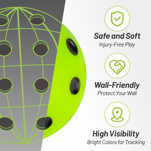 Silent Pickleball Balls - Quiet Practice for Indoor & Outdoor | Pro Foam, 40 Holes | Real Feel Like Traditional Pickleballs | USAPA Standard Bounce | 4-Pack + Bonus Mesh Bag - color: Green (Black Dots)