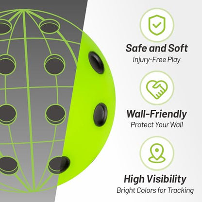 Silent Pickleball Balls - Quiet Practice for Indoor & Outdoor | Pro Foam, 40 Holes | Real Feel Like Traditional Pickleballs | USAPA Standard Bounce | 4-Pack + Bonus Mesh Bag - color: Green (Black Dots)