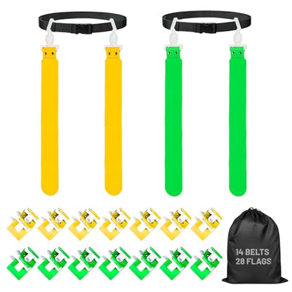 Flag Football Belts, 14 Player Adjustable Flag Football Set with 28 Flags for Youths Adults - Fits Up to 22-46" Waist - color: Yellow, Green