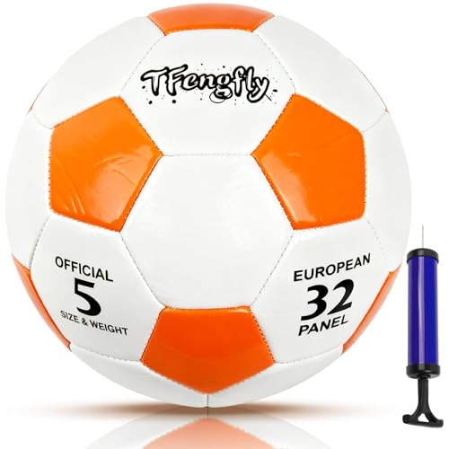 Size 2, 5 Soccer Ball with Pump Needle-Training Recreation Soccer Ball Size 2, 5 Thicker PU Tight Weaved Mini Soccer Ball for Teen Boy Girl Outdoor/Indoor League Game Practice Training - color: White+Orange, size: Size 5