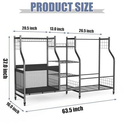 WALMANN Golf Bag Storage Rack with Wheels, Rolling Sports Equipment Organizer, Large Capacity Garage Storage Cart for Balls, Golf Bags