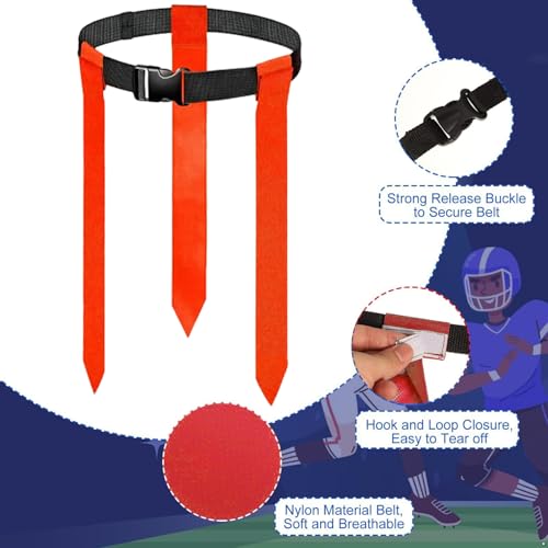 FEESHOW Flag Football Belts Adjustable Flag Football Belts with Flags for Kids Youth and Adults Training - color: Red