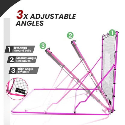 VELOCITY Adjustable Baseball Rebounder Net with 3 Return Angles, 4x4.5 Feet Soft Ball and Baseball Net for Skill Development Multi Sport Pitchback Feilding Trainer for Solo Practice