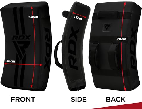 RDX Kick Shield Muay Thai Kickboxing, Heavy Curved Kicking Striking Body Pad, Punching Foot Target MMA Boxing Training, 3 Padded Handles, Martial Arts Karate TKD Taekwondo (ONE PAD ONLY) - color: Full Black