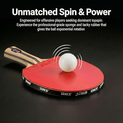 DHS Ping Pong Paddles with Fabric Paddle Cover Case，Sticky Rubber for Max Spin, 7-Ply Wood Table Tennis Racket, Tournament Ready