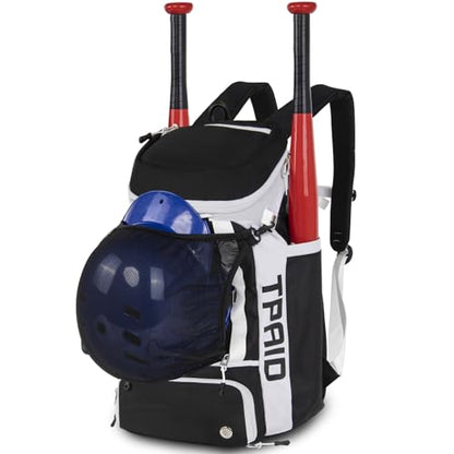TPAID Baseball Backpack Large Capacity Softball Bag with Shoes Compartment and Fence Hook, Lightweight Baseball Equipment Bag Holds Bats, Helmets, Gloves, Hats, Clothes, Shoes - color: Black-A, size: 2 Bat Baseball