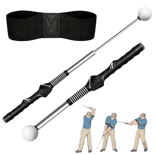 Retractable Golf Swing Training Aid,Golf Swing Trainer with Arm Band,Swing Mechanics for Beginners & Grip Correction & Swing Click Feedback,Right/Left - color: Black-Left Handed Golf Tempo Stick